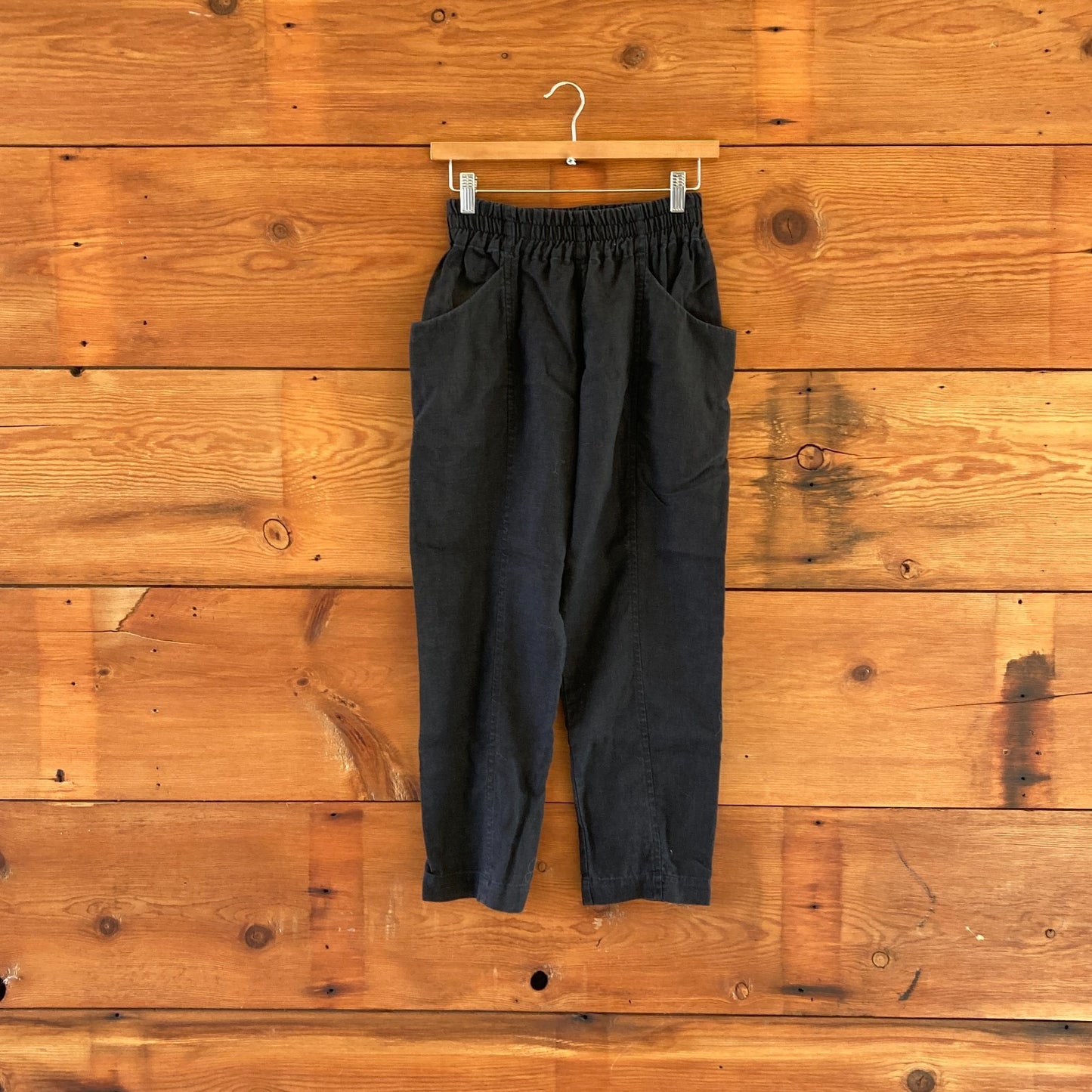 S - Elizabeth Suzanne Studio Black Elastic Waist 100% Linen Clyde Pants 0122DM