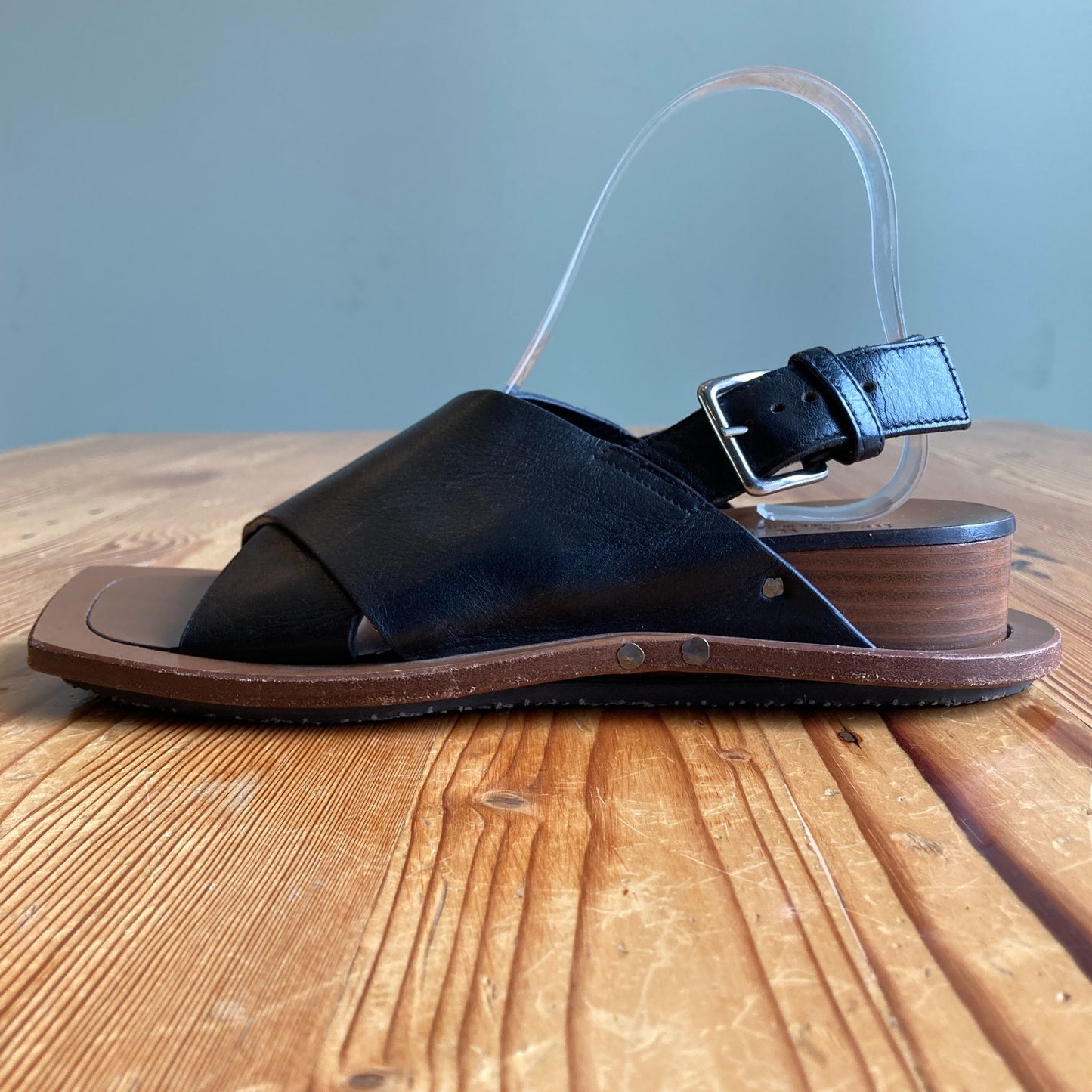 Marni Black Leather Stacked Wedge Heel Sandals Shoes - Size 9 - 1114LH