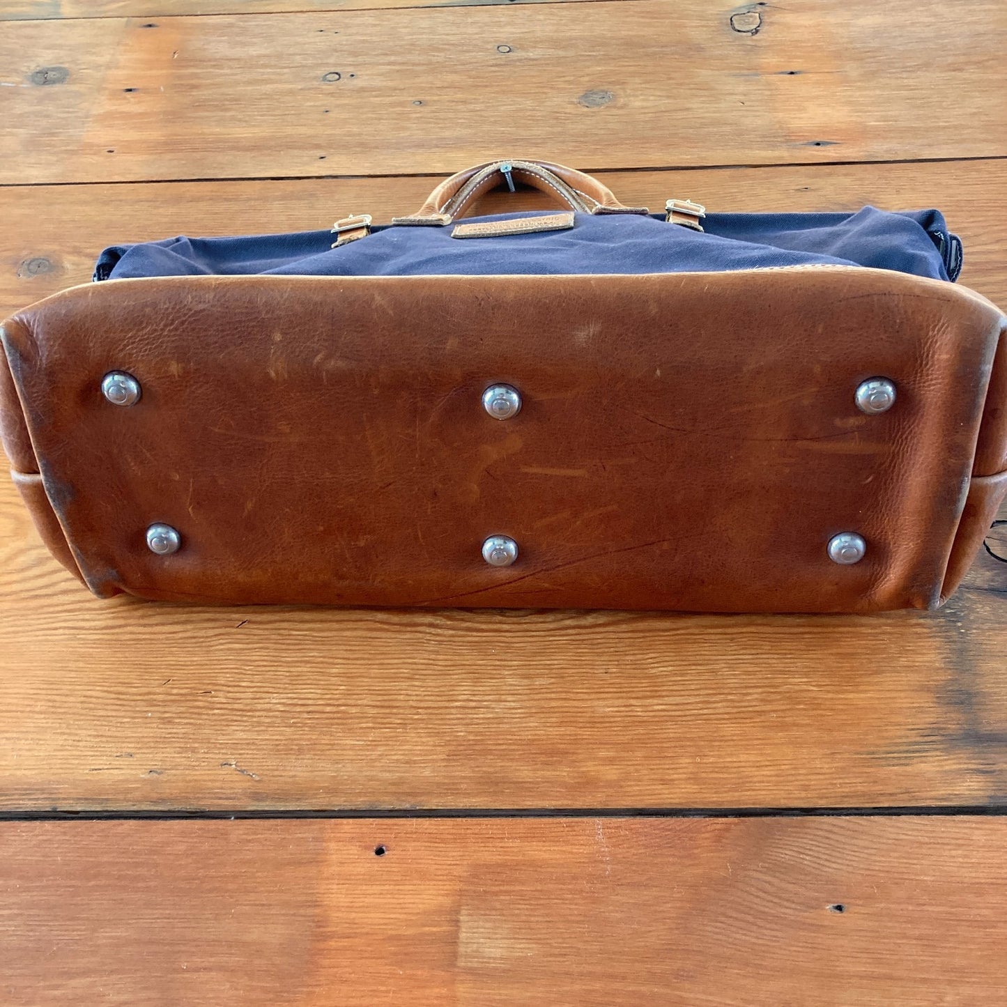 Schoolhouse Electric Navy Canvas Brown Leather Weekender Duffle Bag - 1229MR