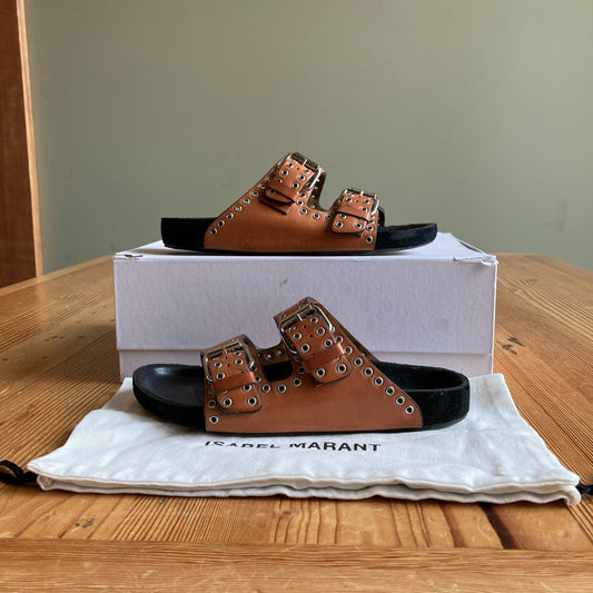 Isabel Marant Brown Eyelet Leather Lennyo Sandals Shoes - Size 36 / 6 - 0703SC