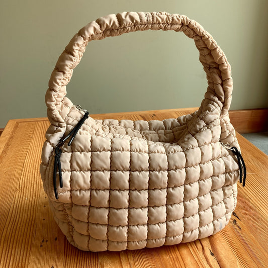 FP Movement Free People Tan Quilted Carryall Tote Shoulder Bag Gym - 0710SD