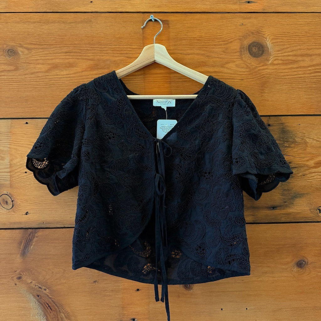 Nation LTD $248 Black Eyelet Rosalyn Tie Front Blouse Top - Size XS - 0312IG
