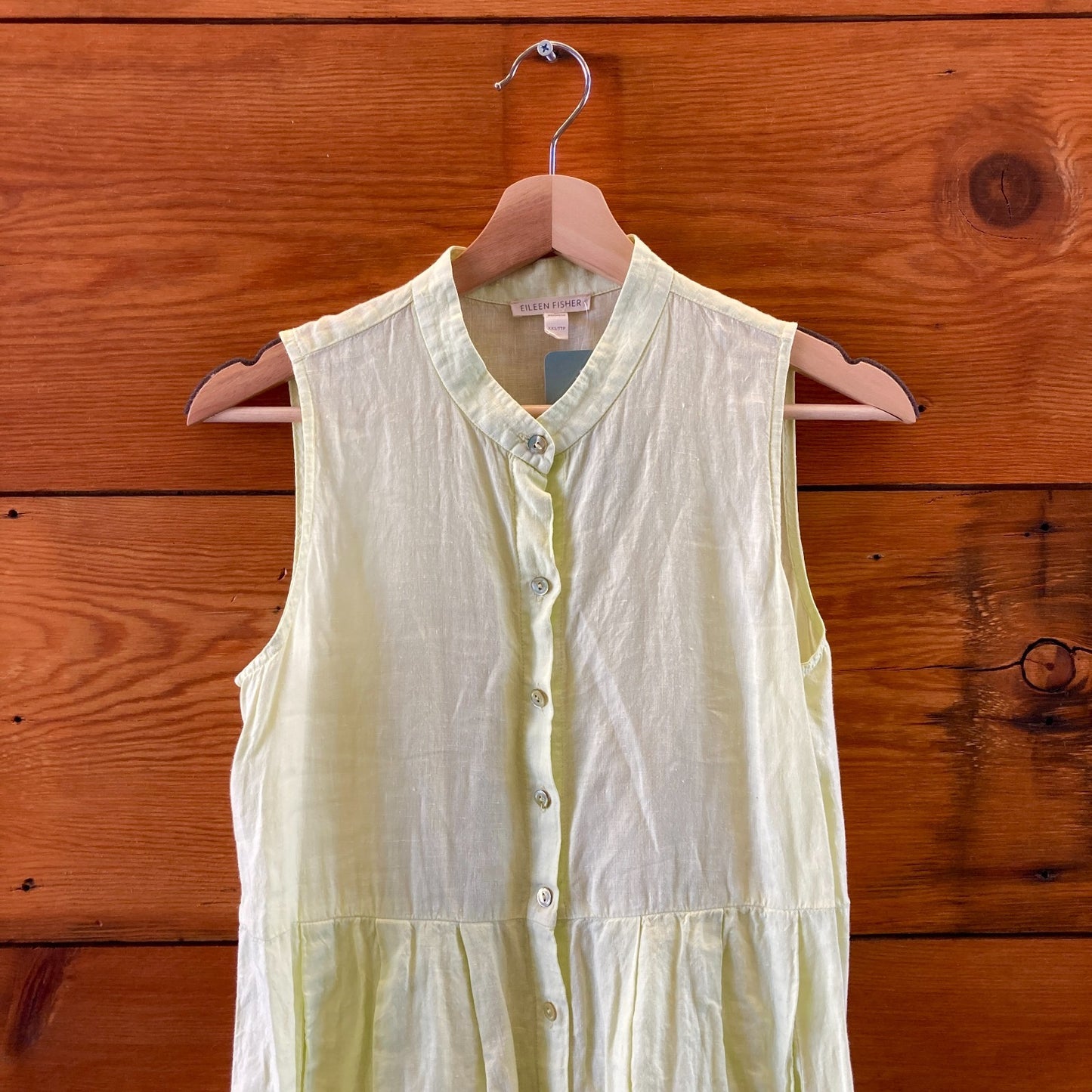 Eileen Fisher Light Yellow Linen Button Up Sleeveless Dress - Size XXS - 0320HJ