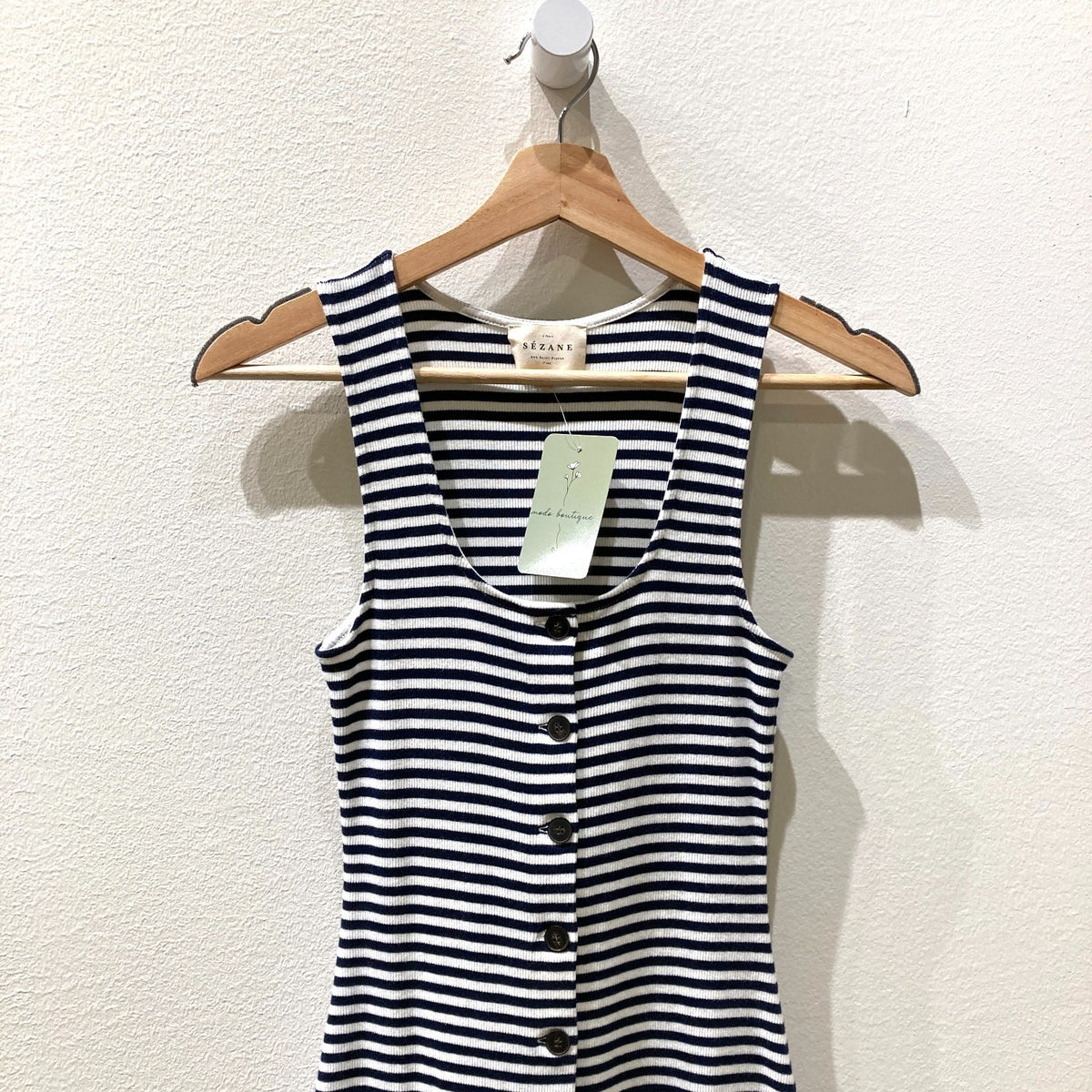 Sezane Black White Stripe Button Up Ribbed Knit Fabiola Dress - Size XS - 0312IG