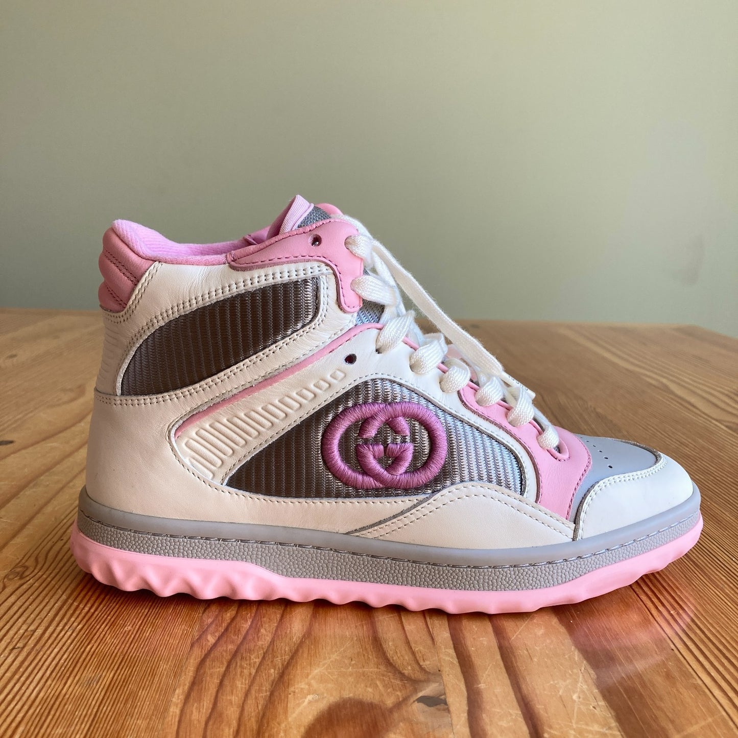 Gucci White / Pink High Top Mac80 Sneakers Shoes - Sz 34.5 / 4.5 US NIB - 0415AB