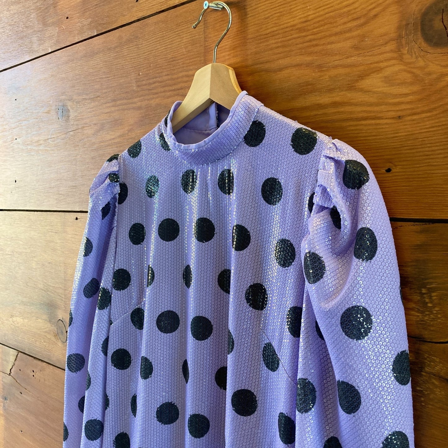 Olivia Rubin Purple Black Polka Dot Sequin Long Sleeve Dress - Size 4 - 0415AB