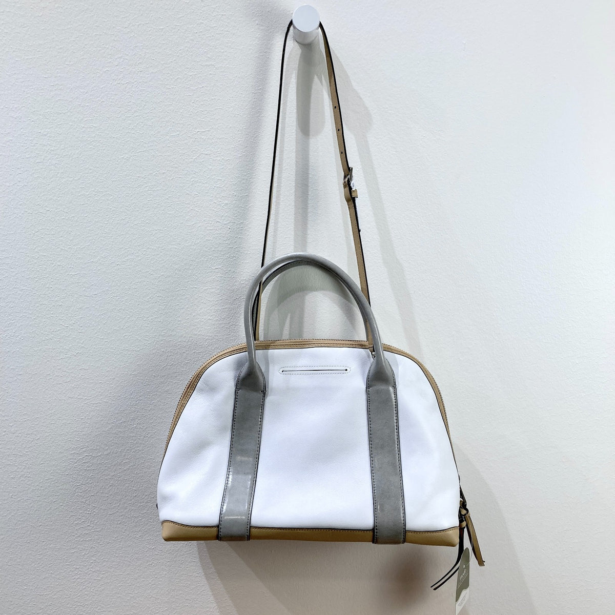 Coach Ivory White & Gray Leather Bleeker Crossbody Satchel Purse - 0103JM
