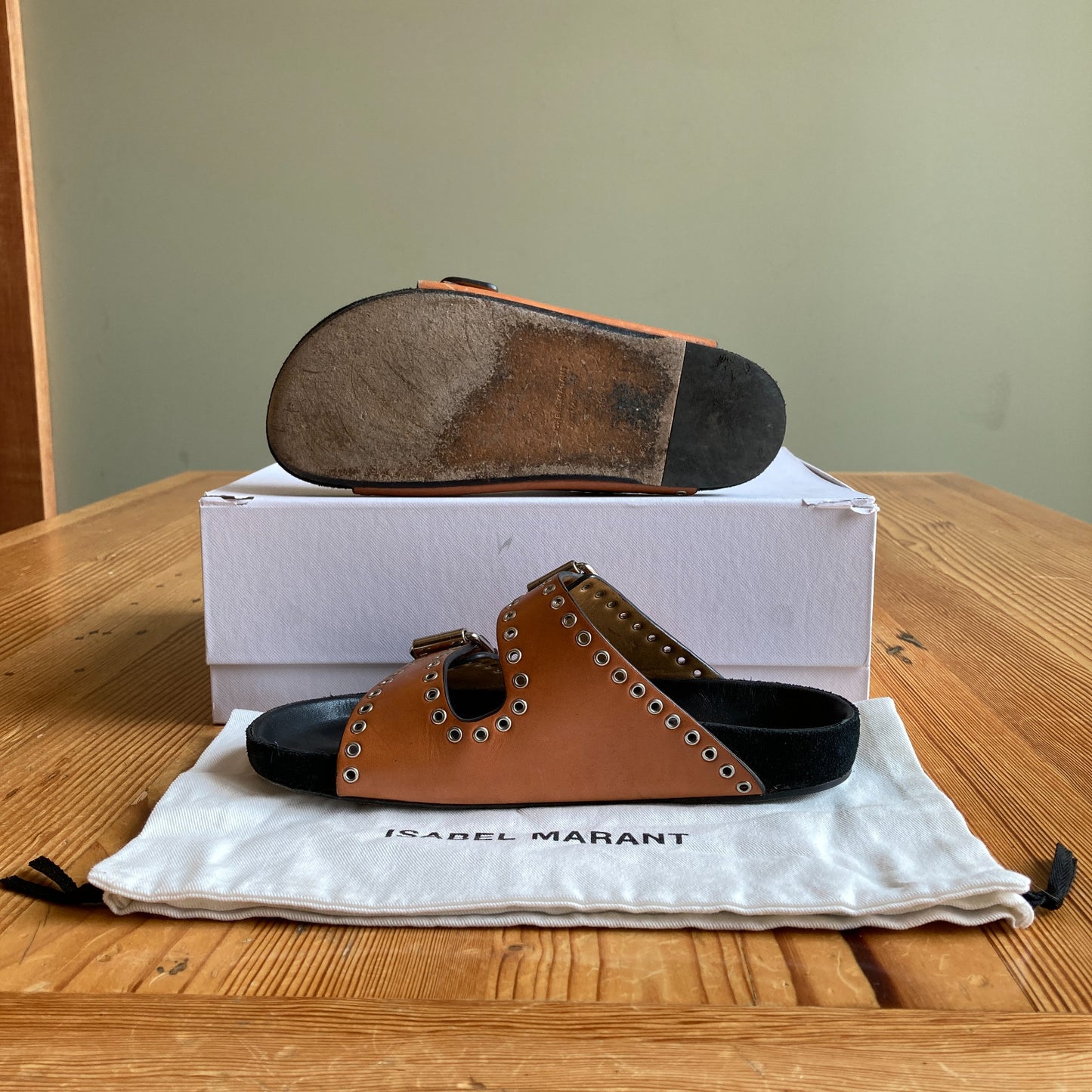 Isabel Marant Brown Eyelet Leather Lennyo Sandals Shoes - Size 36 / 6 - 0703SC