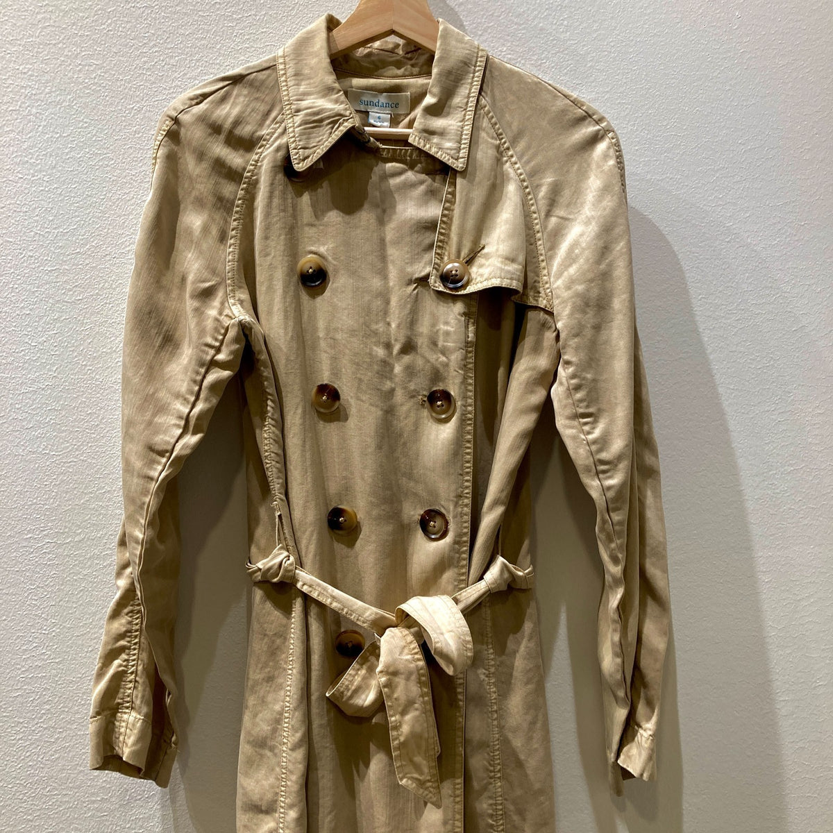Sundance Khaki Tan Double Breasted Tie Waist Trench Coat Jacket - Sz 6 - 0617RF