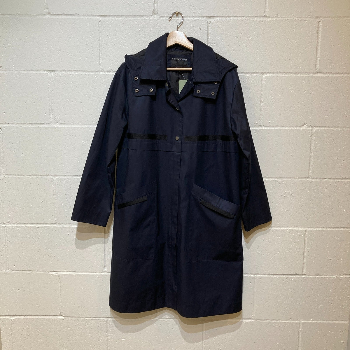 Bernardo Navy Blue Hooded Mid-Length Raincoat Hooded Jacket - Size M - 0206BS