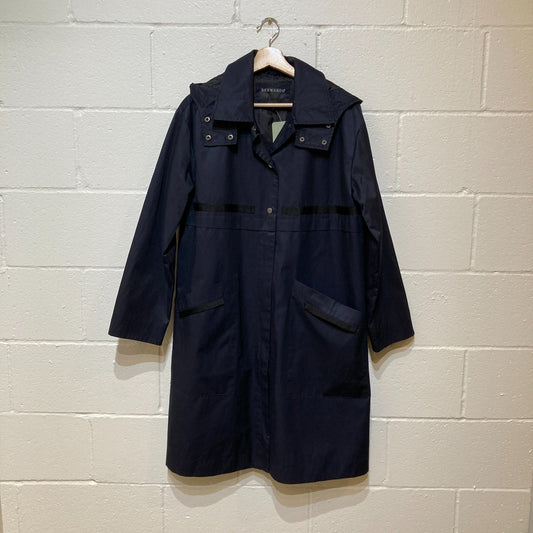 Bernardo Navy Blue Hooded Mid-Length Raincoat Hooded Jacket - Size M - 0206BS
