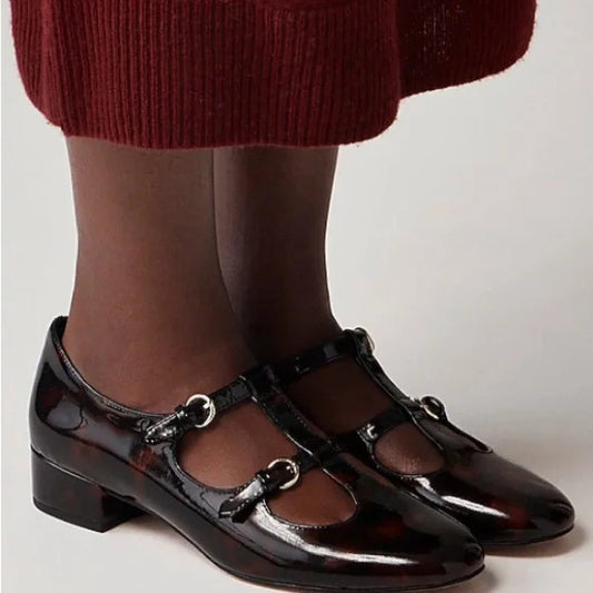 7 - J Crew Patent Leather Tortoise Shell Teagan T Strap Mary Jane Shoes 0105MR