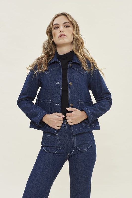 Lykke Wullf Dark Denim Shrunken Ranch Jean Jacket - Size XS - 0312IG