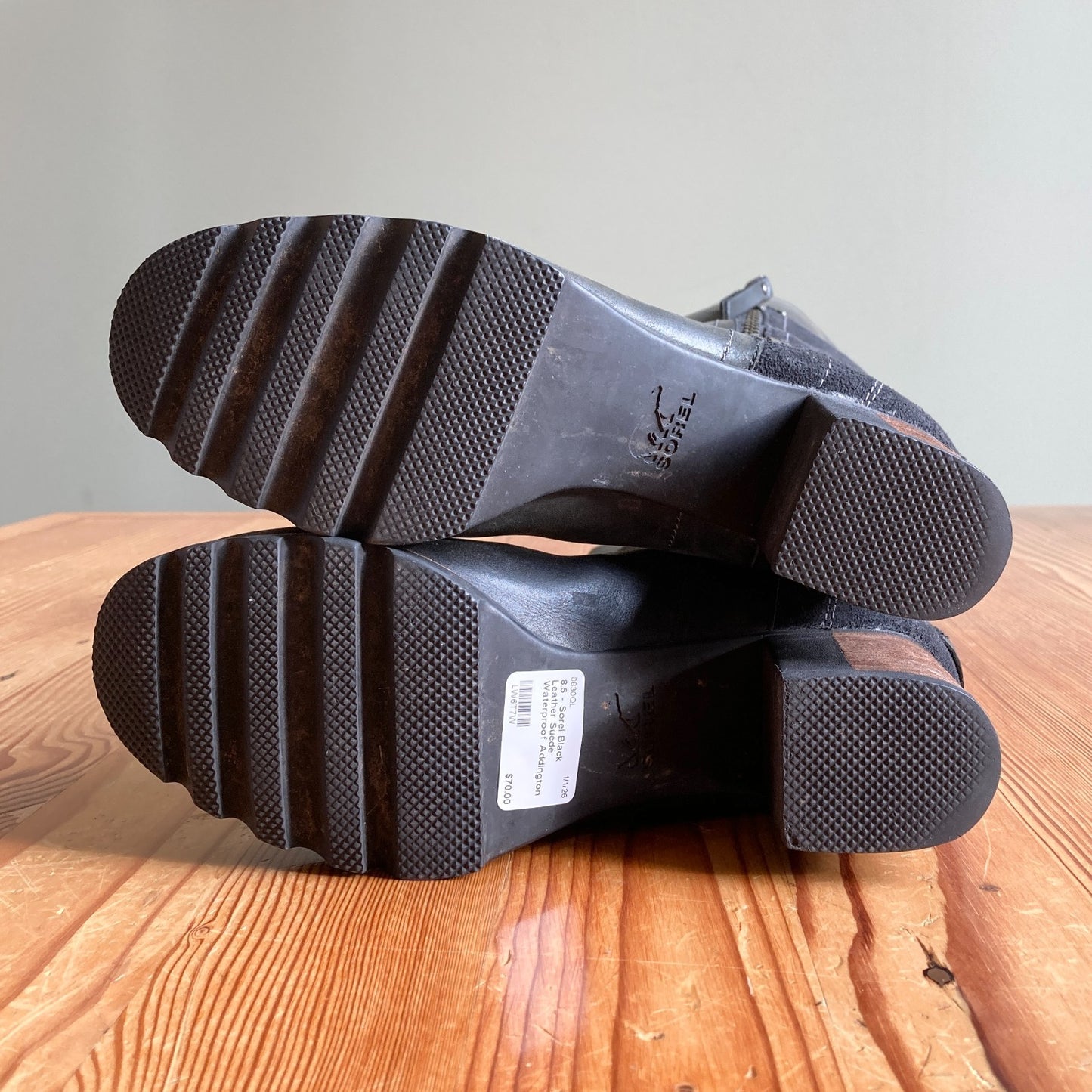 8.5 - Sorel Black Leather Suede Waterproof Addington Tall Heeled Boots 0830QL