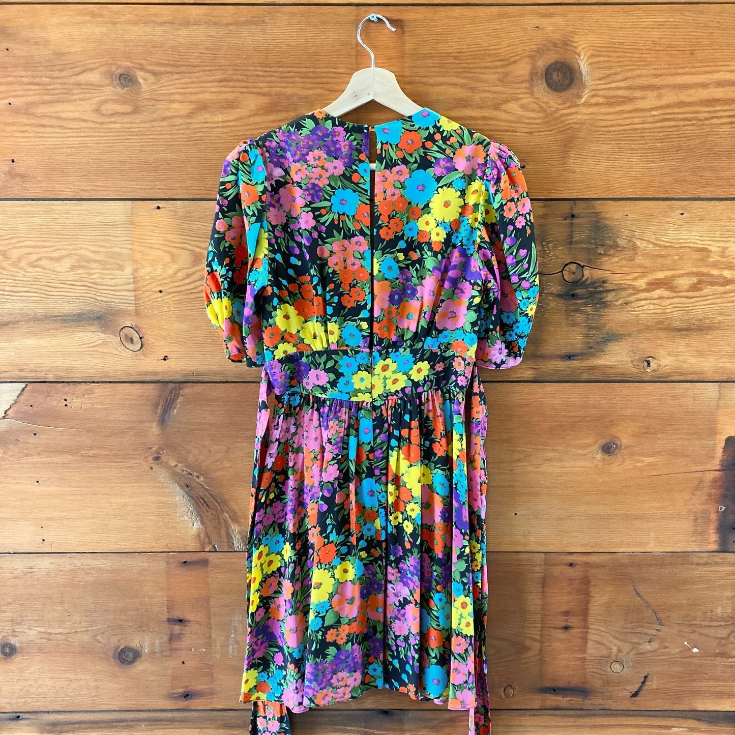 Les Reveries Bright Floral Print Short Sleeve Open Back Dress - Size 0 - 1214CM