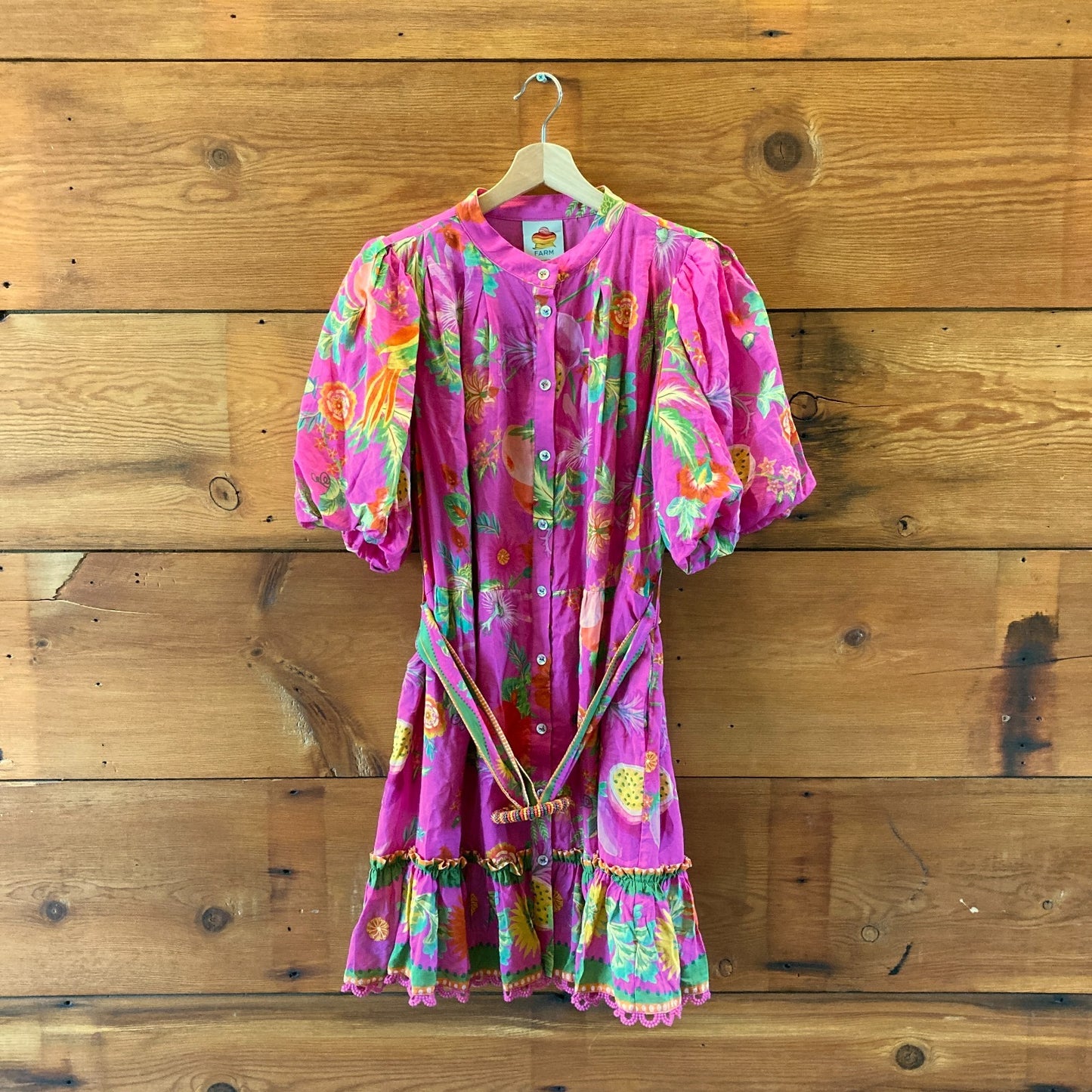 Farm Rio Anthropologie Pink Delicate Fruit Garden Mini Dress - Size L - 0418KC