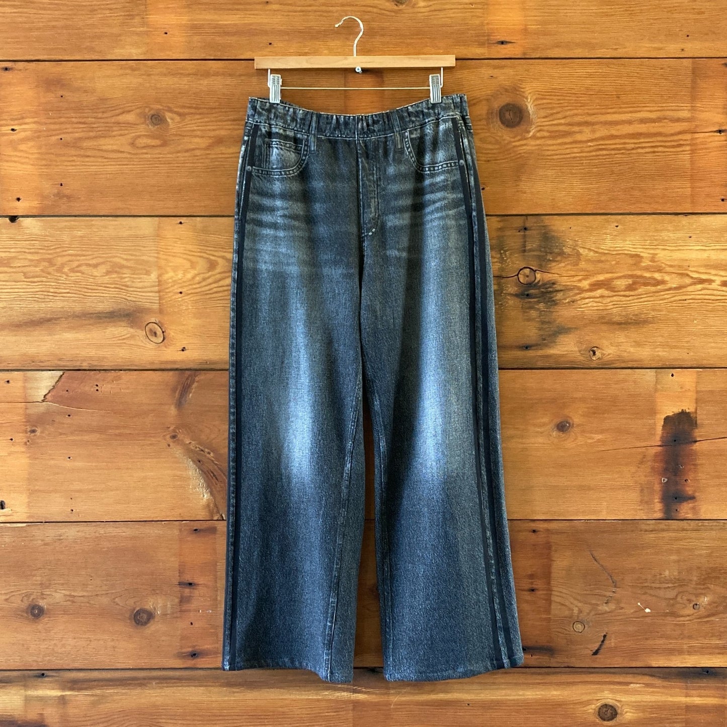 Rag & Bone $215 Washed Black Wide Leg Miramar Track Pants - Size L - 0322MA