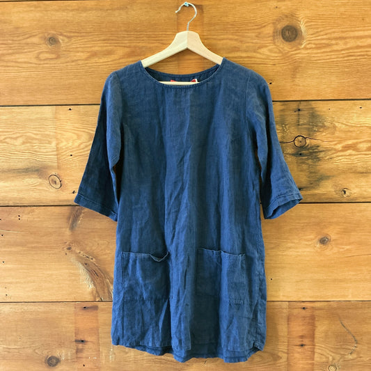 Pyne & Smith Navy Blue Scort Sleeve Linen Dress - Size XS - 0823JN