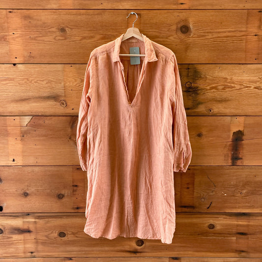 CP Shades Orange 100% Linen Long Sleeve V-Neck Dress - Size M - 0721DK