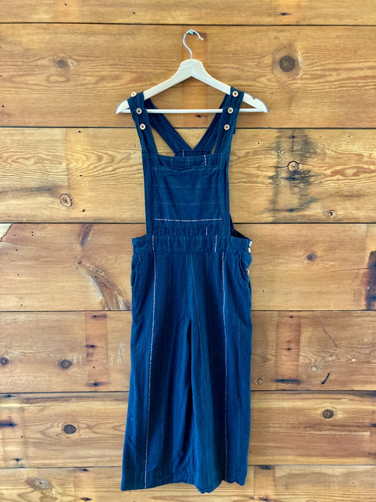 Liz Allig Navy Blue Pin Striped Sleeveless Overalls Jumpsuit - Size S - 0607MK