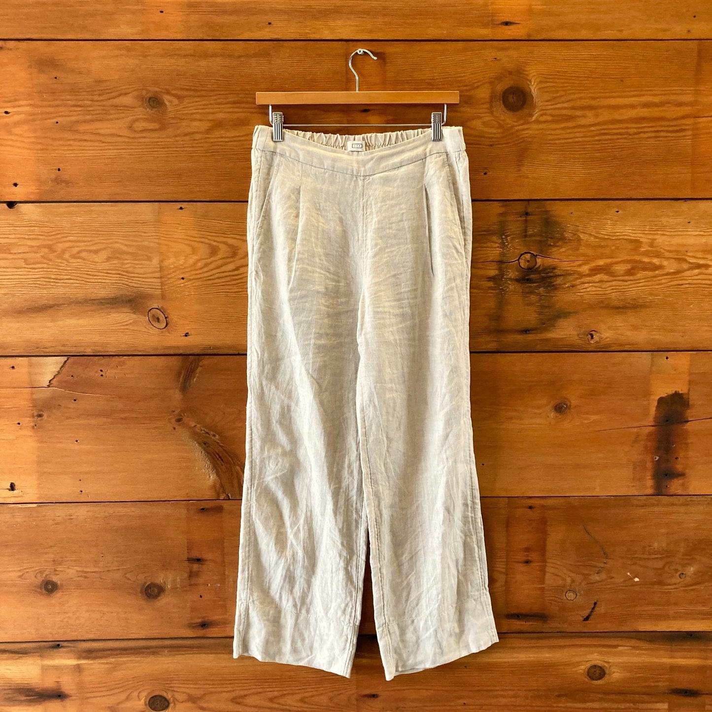 AYR Tan 100% Linen Al Fresco Pull On Straight Leg Pants - Size S - 0405LS