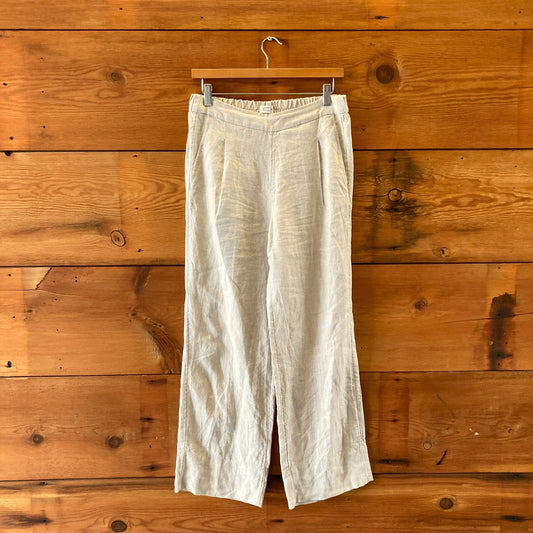 AYR Tan 100% Linen Al Fresco Pull On Straight Leg Pants - Size S - 0405LS