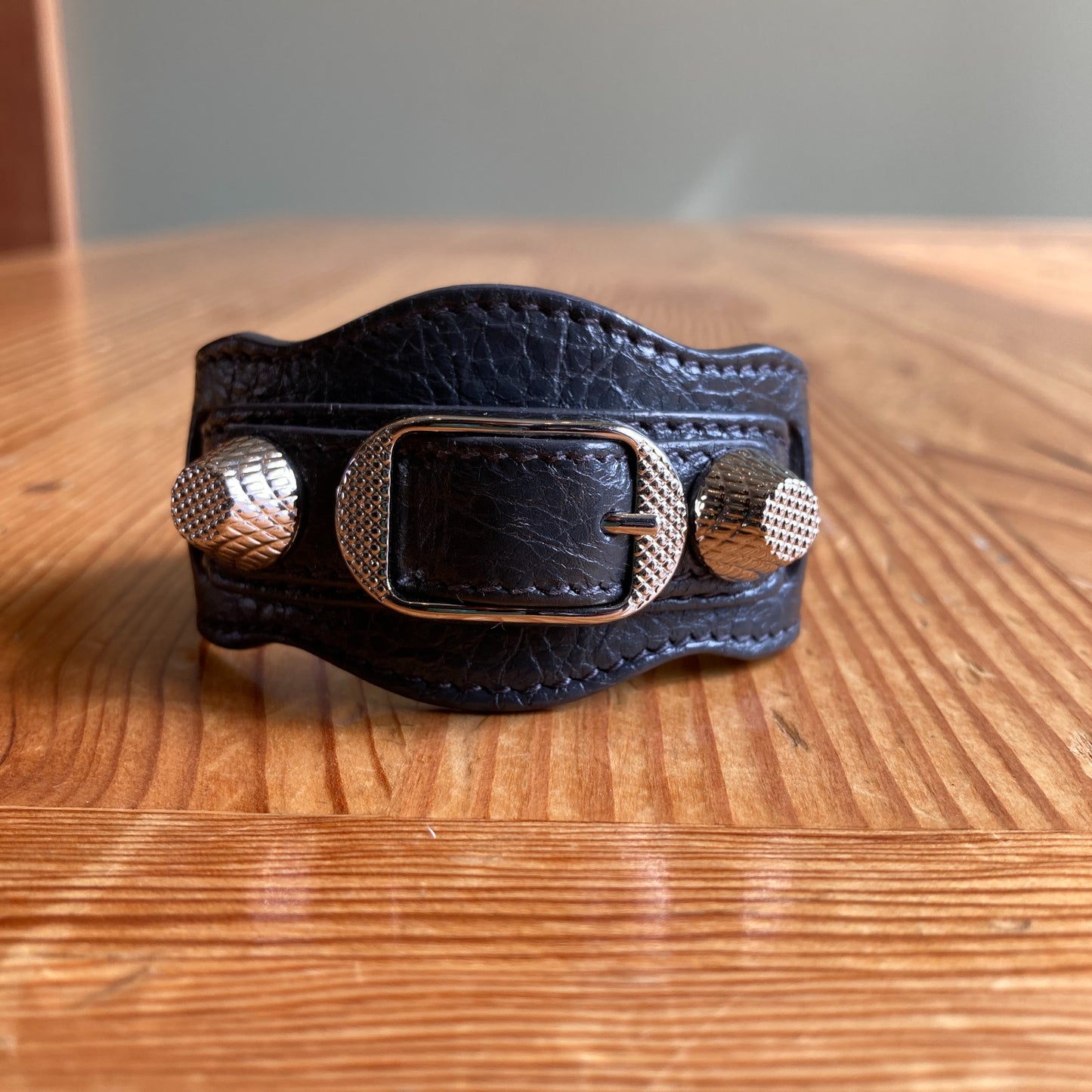 Balenciaga Dark Gray Leather Giant Arena Moto Bracelet - Size M - 0504AK