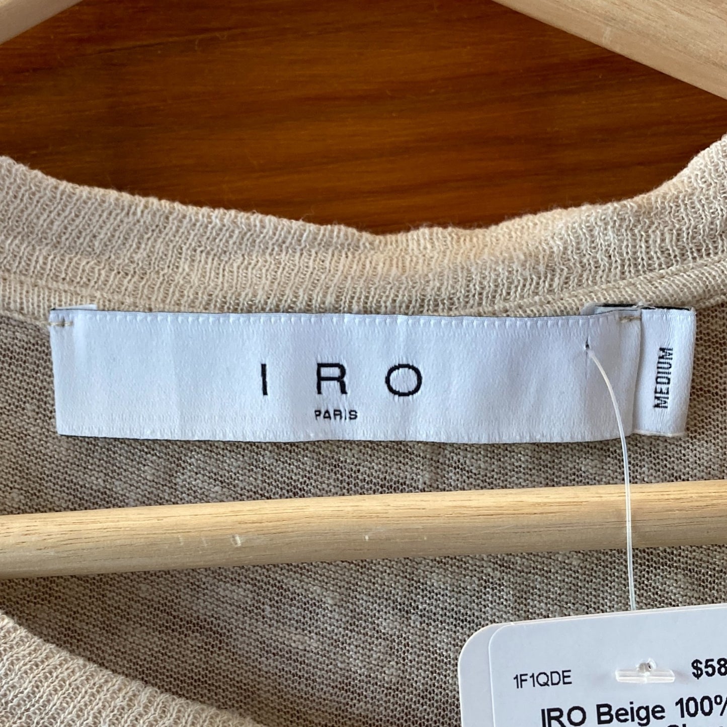 IRO Beige 100% Linen Cap Sleeve Pullover Crew Neck Shirt - Size M - 4427SC