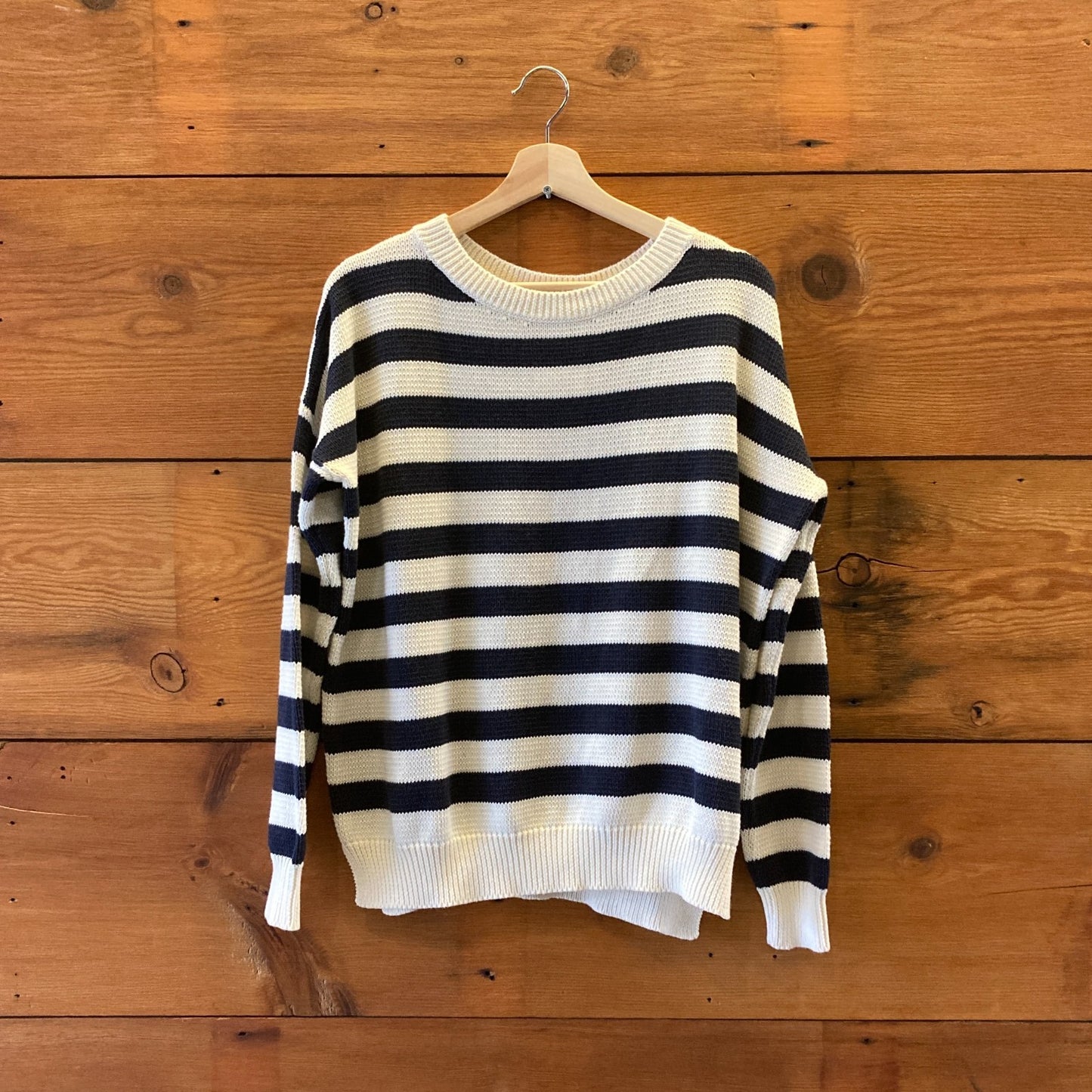 S - Emerson Fry $198 Navy & White Striped Carolyn Pullover Knit Sweater 0206BS