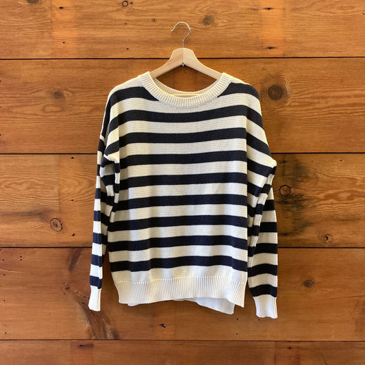 S - Emerson Fry $198 Navy & White Striped Carolyn Pullover Knit Sweater 0206BS