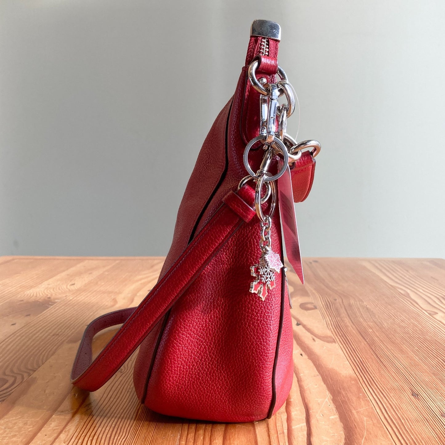 Coach Red Pebbled Leather Elle Hobo Convertible Shoulder Bag w/ keychain 0322AS