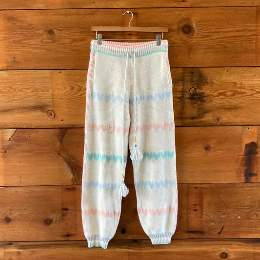 Love Shack Fancy White Chabela Knit Heart Joggers Pants - Size M - 1011SC