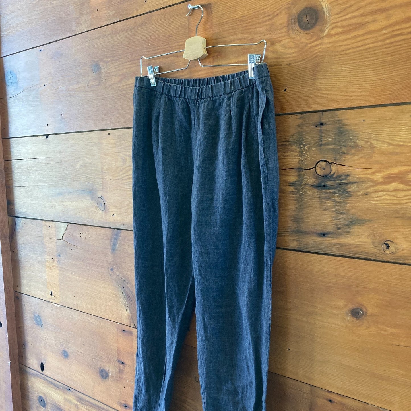 Eileen Fisher Indigo Organic Linen Pull-On Elastic Waist Pants - Size S - 0721DK