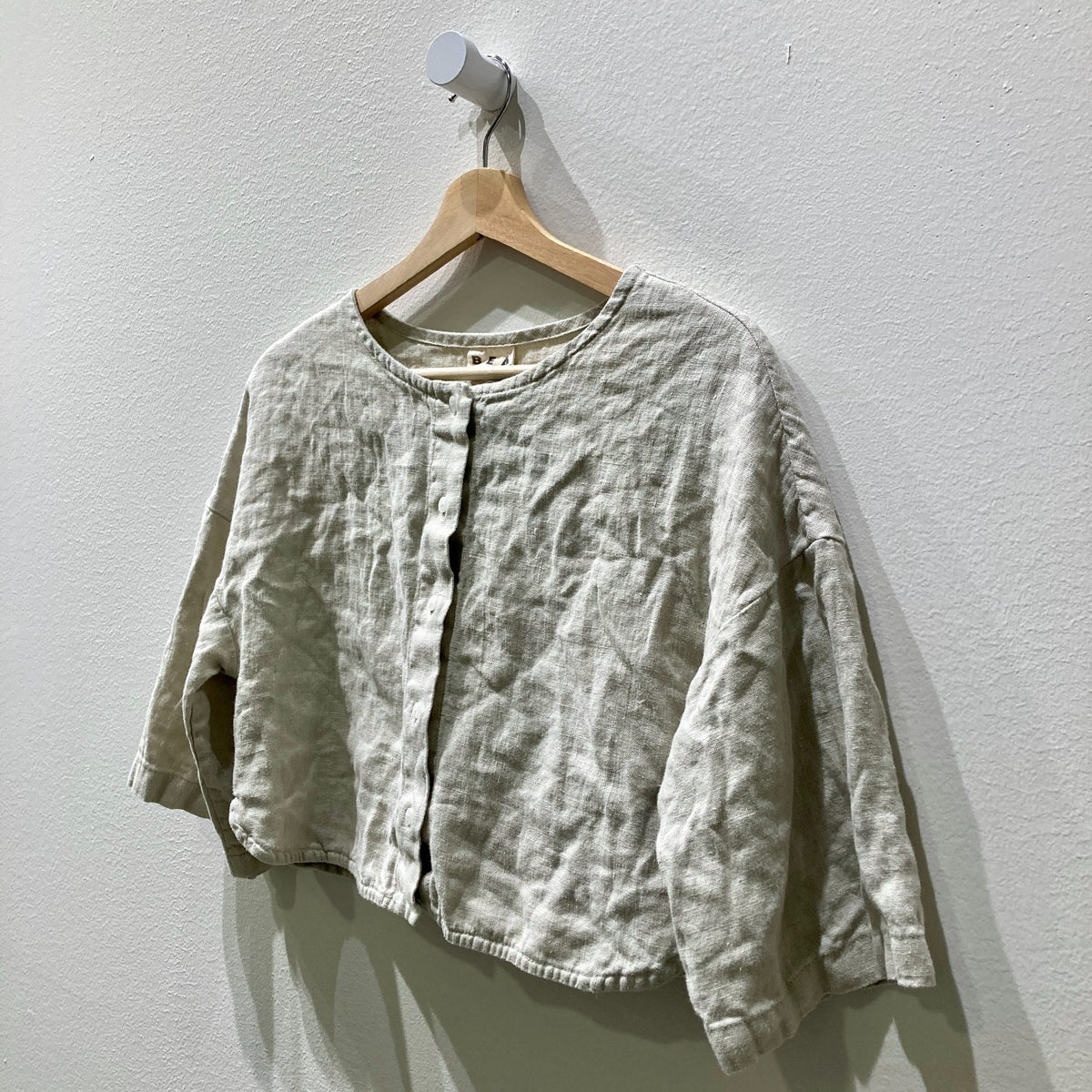 Beaton Light Green Linen Button Front Short Sleeve Crop Top - Size XS - 0312IG
