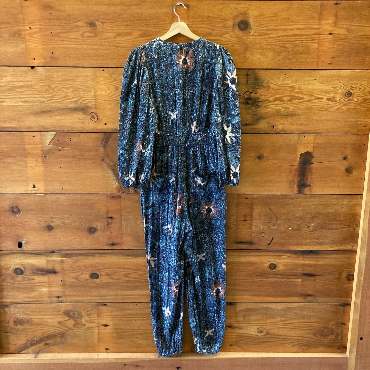 10 - Ulla Johnson Navy Printed Cotton Long Sleeve Citra Jumpsuit 1103ES