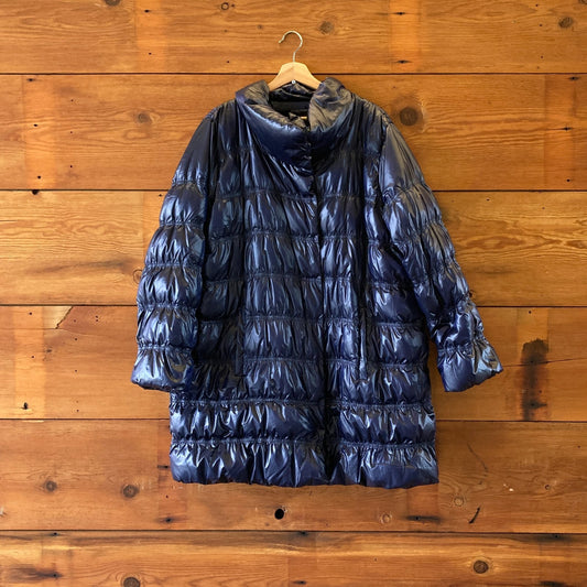 XL - Eileen Fisher $498 Midnight Blue Quilted Ruched Puffer Jacket Coat 0217RC