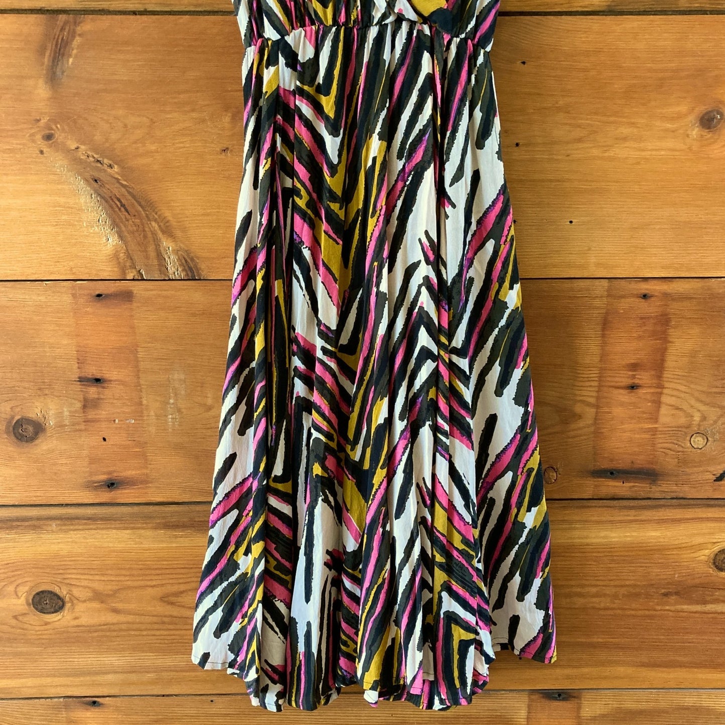 Bel Kazan Anthropologie Pink Black Print V-Neck Midi Dress - Size S - 0718DK