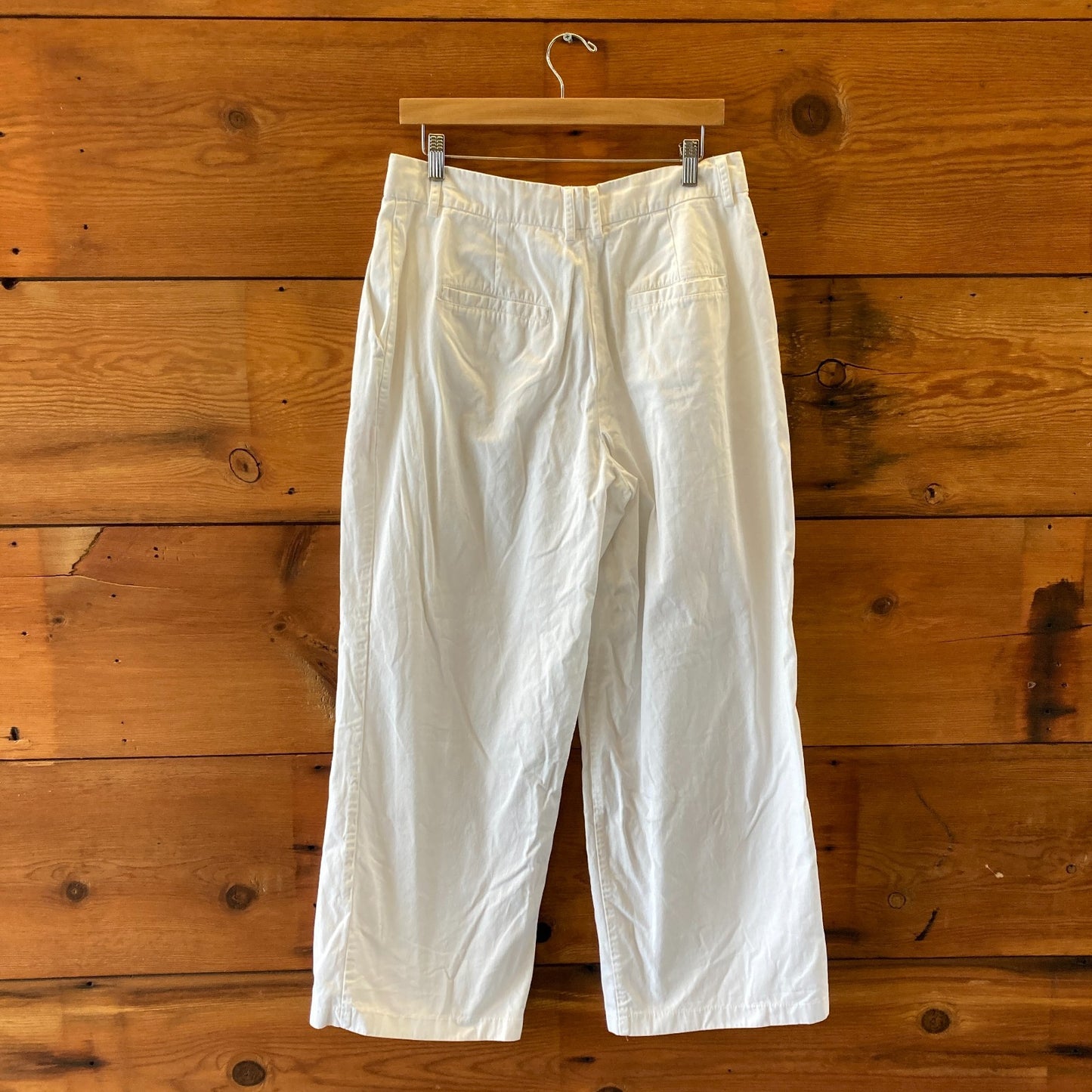 Staud White Luisa Pleated Wide Leg Trousers Cotton Pants - Size 10 - 0924GC
