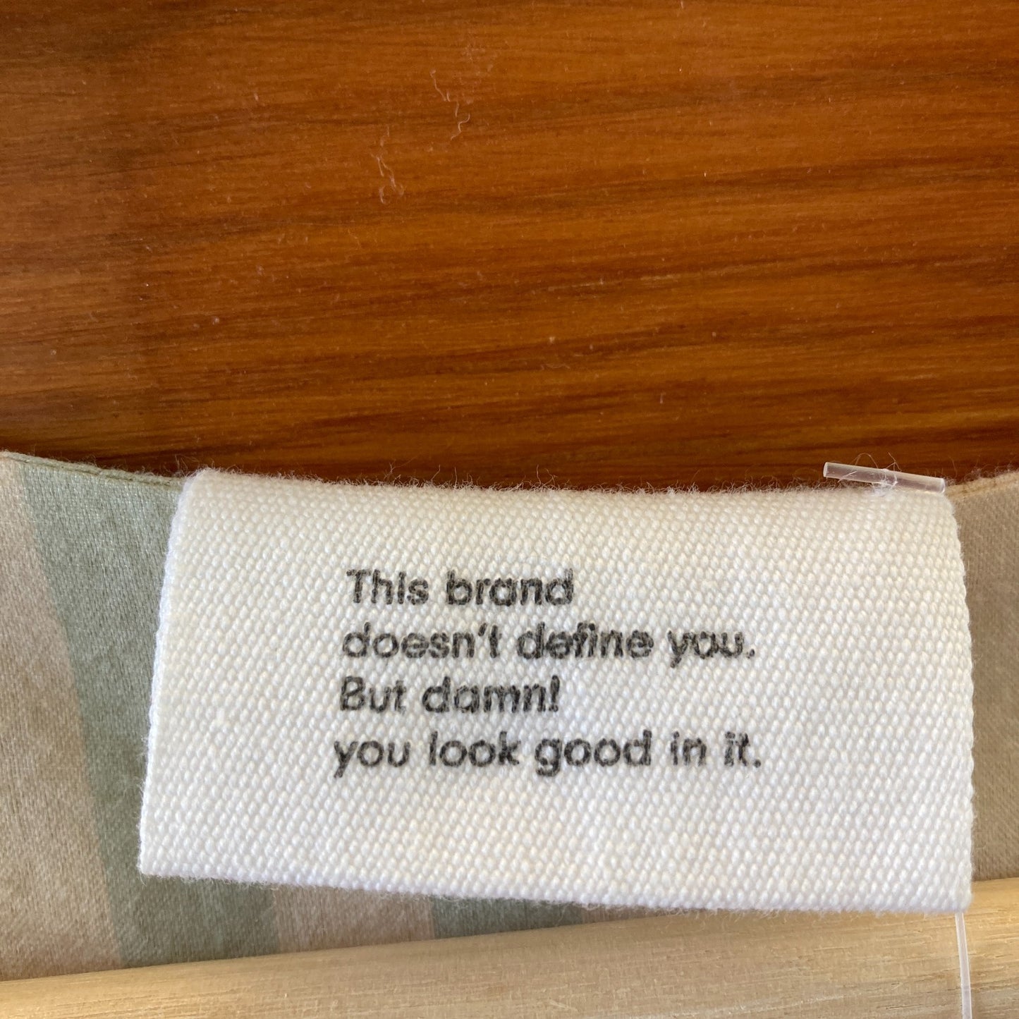 M - Runaway Bicycle Tan & Green Striped 3/4 Sleeve Silk Cotton Dress 0416JW