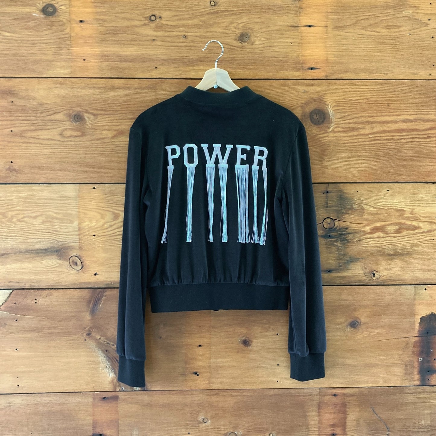 XL - Roberto Cavalli Black NEW POWER Sporty Chenille Crop Bomber Jacket 1215KM