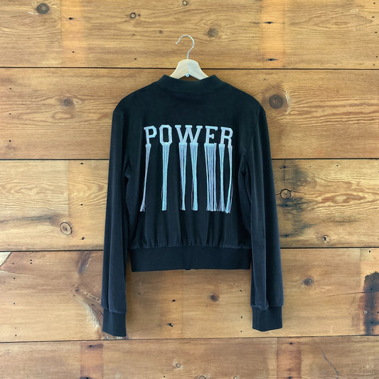 XL - Roberto Cavalli Black NEW POWER Sporty Chenille Crop Bomber Jacket 1215KM