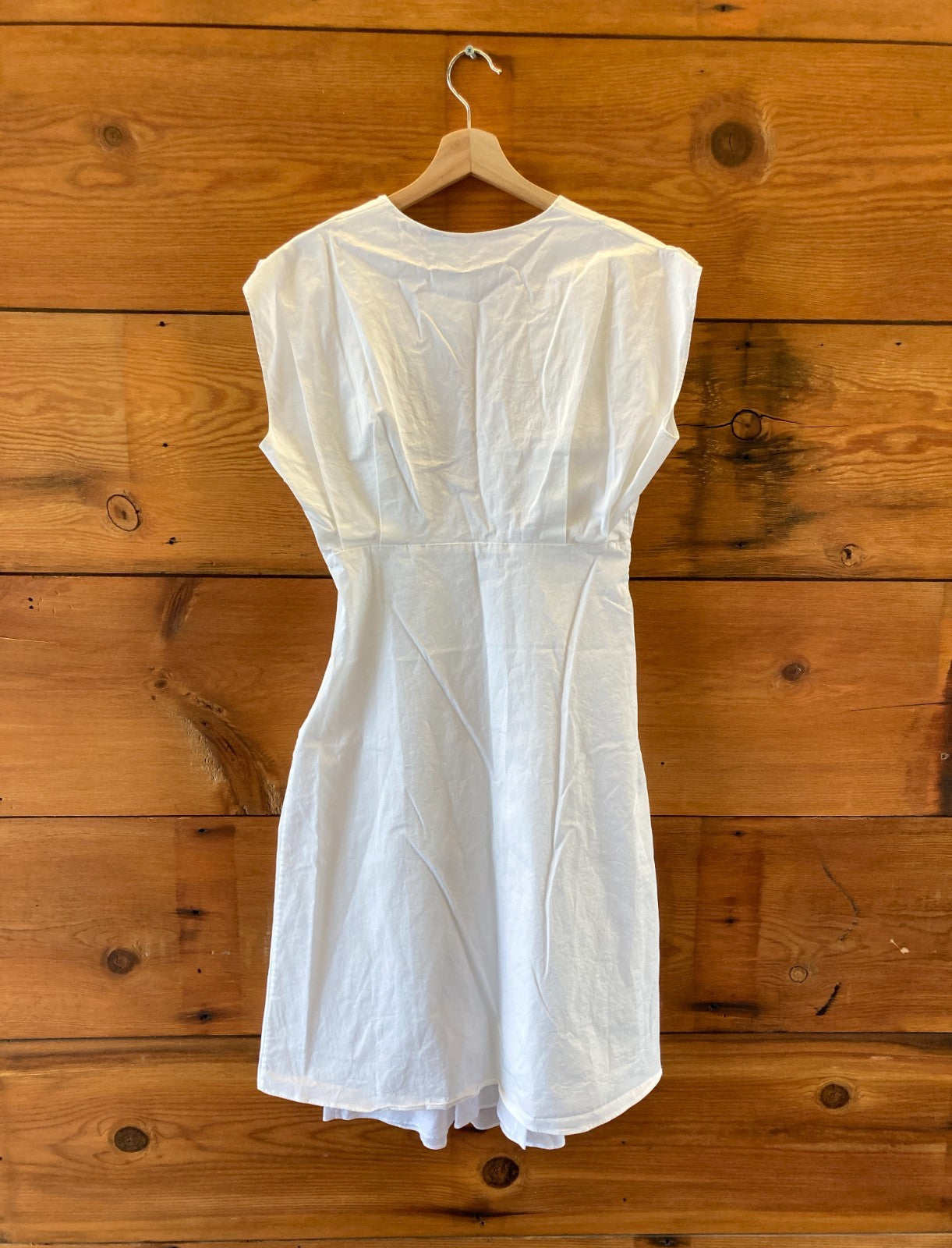 Theory White Stretch Cotton Deep V Easy Midi Length Dress - Size 6 - 0617RF
