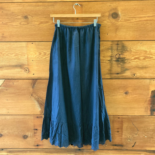 Gudrun Sjoden Navy Blue Pull-On Embroidered Eyelet Hem Skirt - Size S - 0320JS