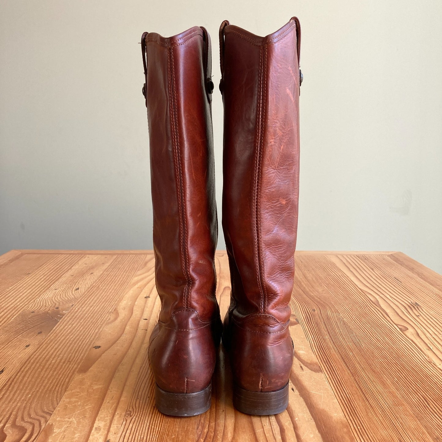 Frye Brown Leather Melissa Button Knee-High Riding Boots - Size 9.5 - 1103ES