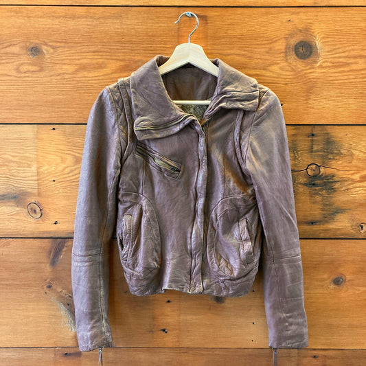 S - Doma Mocha Brown Soft Leather Moto Asymmetrical Zip Jacket 1022SW