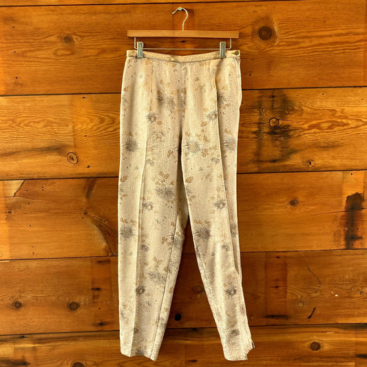 Dosa Tan Gold Brocade Patterned Side Zip Slim Fit Pants - Size 3 / L - 0416JW