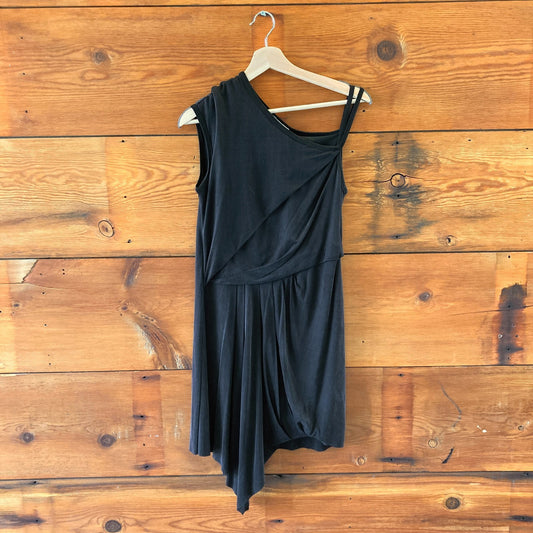 Helmut Lang Black Asymmetrical Draped Layered Cupro Silk Dress - Size S - 0428KS