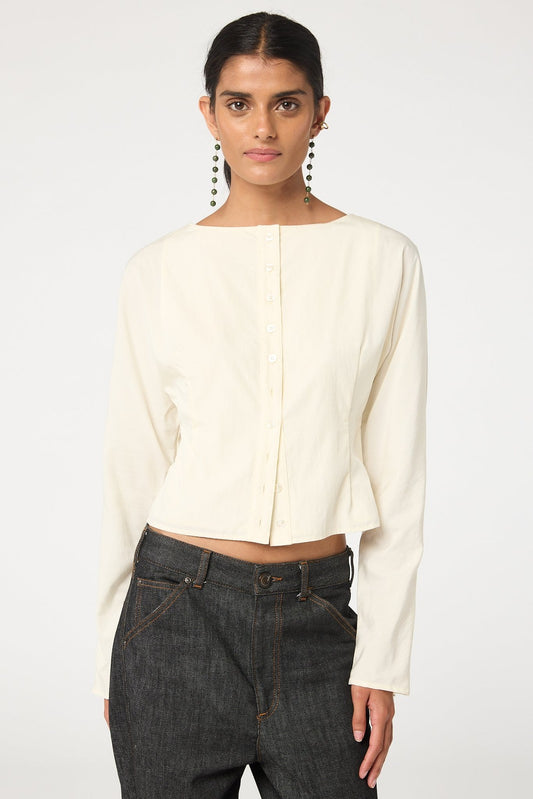The Line by K $159 Vanilla White Button Up Zhade Top - Size S - NEW - 0927EK