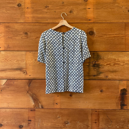 38 / M - Stella McCartney Navy White Yellow Print Short Sleeve Shirt 0508DK