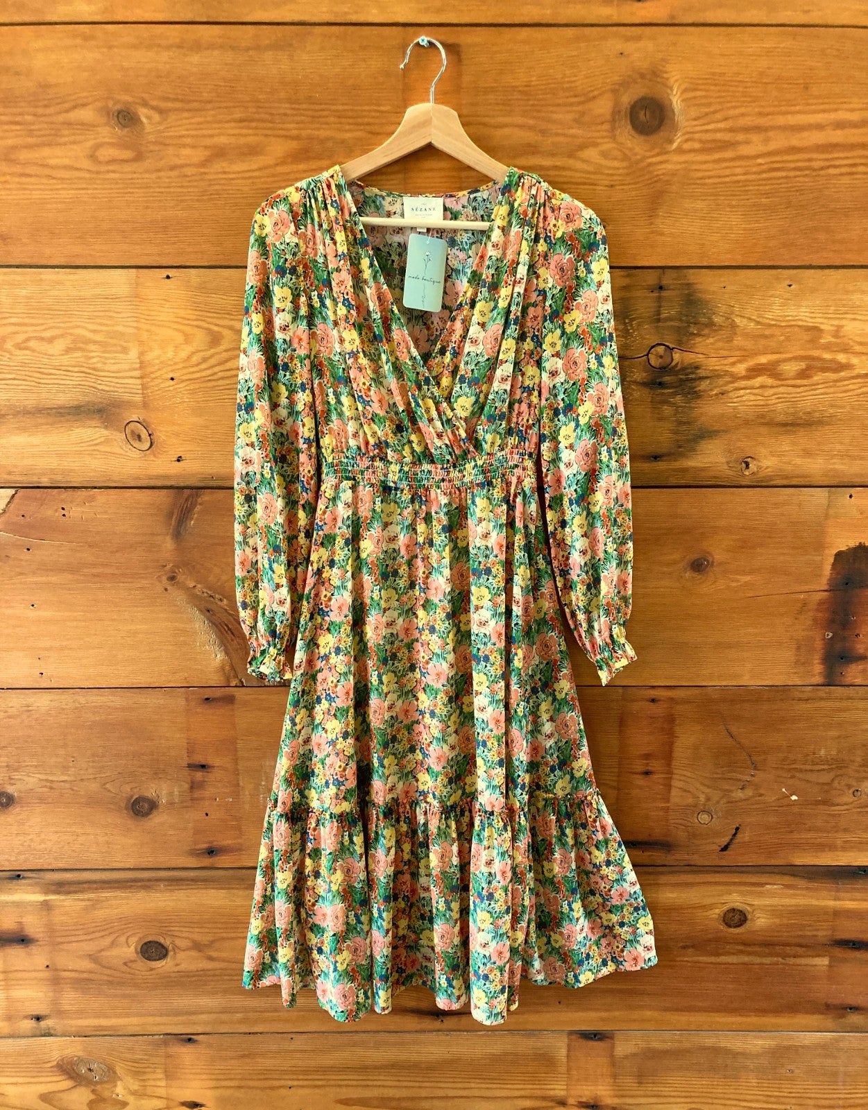 Sezane Floral Silky Long Sleeve Cinched Waist Dress - Size 34 / XS - 0416LB